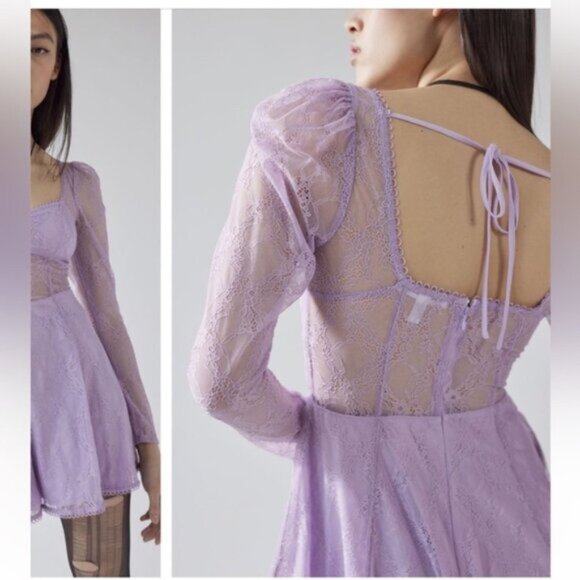 Urban Outfitters | Leah Lace Semi Sheer Romper New Medium Lilac Lavender Purple - Picture 6 of 10